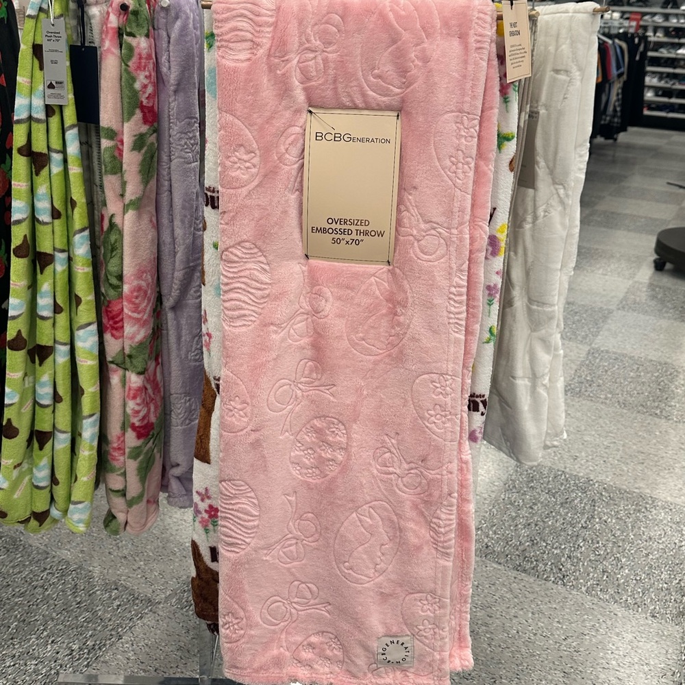 Pink Easter Egg & Bows Embossed Plush Throw Blanket